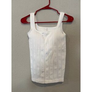 Attraco Women's Square Neck Cropped Rib Knit Tank Top‎ White Size Small NWOT
